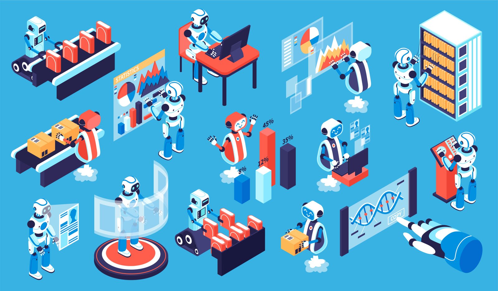 Robotic process isometric set with new technology symbols isolated vector illustration SSUCv3H4sIAAAAAAACA3WRT2vDMAzFv4rROawbu+VeBoNBaXcrOyi2lpo6VrGUdKXku0/un9HLbnrSs/z88xk6lOihPUNMaRQtqJEztC8NUIjKJWKC9nluQBR1FBLzmvKo1Nv0ou9LtufahxY2PlL2BHZq7Ex/RPGUEmbiUWBu7r5P8rvMifvTf9avBrC3Xad6rd1bKBFeUmxttD8qleEWaYqB+FriGGItYWKPyeavNbI9j4fa7QsedtGXOFGpOpB4K2DNHWv07lDYk4iLwgNpsY6QumPUnct0dPqX2slp6DhdnMmIBDeRN2juEeaTWxpJ7BK55WrjMAe3phzIXNm9r97cN5fBcDSgPxUKNDc6112y8GwsDzpiWugjMN7bP83z/As6BmxvxQEAAA==